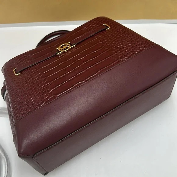 NWT MICHAEL MICHAEL KORS Reed
Large Croc-Embossed Leather Belted
Satchel Oxblood - Picture 16 of 16